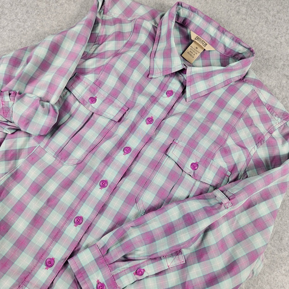 Duluth Trading Co Women's Armachillo Cooling Plaid Dress Roll Tab Sleeves Sz Med